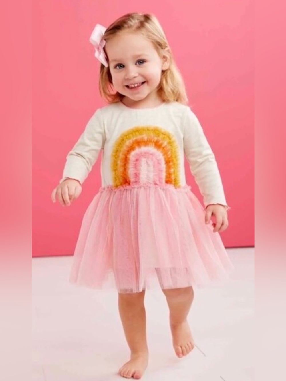 Mud Pie Baby Girl Rainbow Tulle Dress 12-18M Pink Boho Boutique Birthday